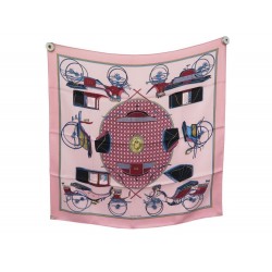 NEUF FOULARD HERMES VOITURES A TRANSFORMATION CARRE 70CM EN SOIE ROSE SCARF 270