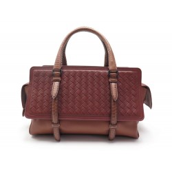 NEUF SAC A MAIN BOTTEGA VENETA MONACO CUIR TRESSE PYTHON MARRON & BORDEAUX 2950€