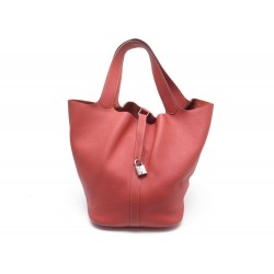 SAC A MAIN HERMES PICOTIN GM EN CABAS EN CUIR TAURILLON CLEMENCE ROUGE HAND BAG