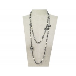 NEUF COLLIER CHANEL SAUTOIR PERLES ET LOGO CC 155 CM GRIS PEARLS NECKLACE 1590€