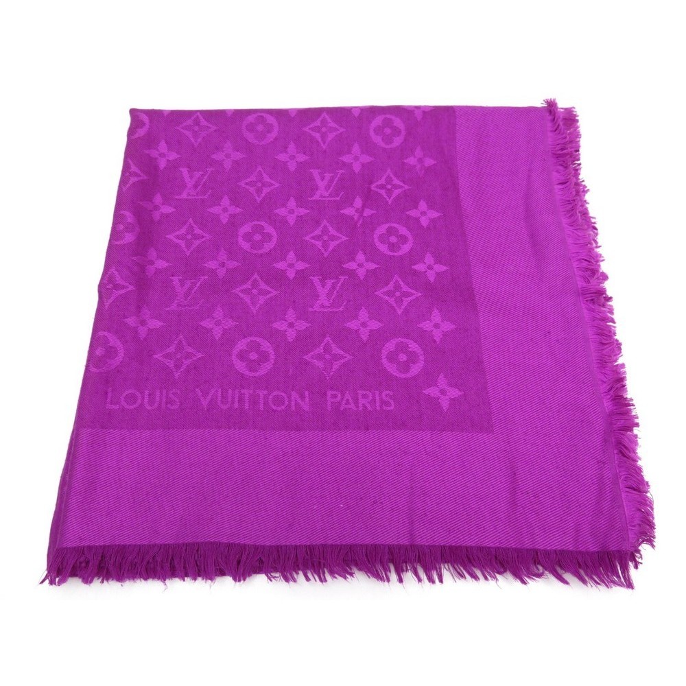 Authentic Louis Vuitton Monogram Shawl Scarf Silk Wool Blend Peach 402336