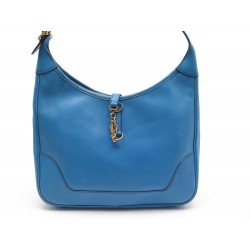 SAC A MAIN HERMES TRIM 30 CM EN CUIR COURCHEVEL BLEU BLUE LEATHER HAND BAG 3700