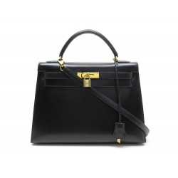 SAC A MAIN HERMES KELLY 33 CUIR EVERGRAIN NOIR BANDOULIERE BLACK HAND BAG 7700