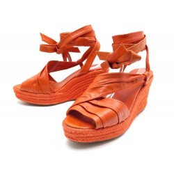 CHAUSSURES HERMES ESPADRILLES QUIVALA 40 SANDALES COMPENSEES EN CUIR ORANGE 580€