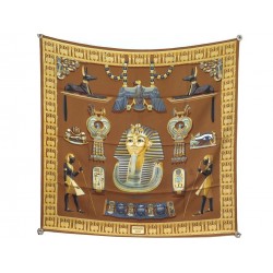 FOULARD HERMES TUTANKHAMUN SOIE MARRON