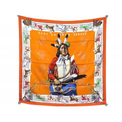 NEUF FOULARD HERMES PANI LA SHAR PAWNEE SOIE ORANGE