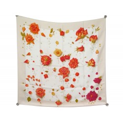 FOULARD HERMES LA ROSEE PAR ANNE CAVARNI EN SOIE CREME WHITE SILK SCARF 370€