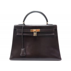  : VINTAGE SAC A MAIN HERMES KELLY 32 CUIR BOX MARRON 