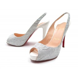 CHAUSSURES CHRISTIAN LOUBOUTIN ESCARPINS 38.5 TOILE RAYEE BLANC GRIS SHOES 550