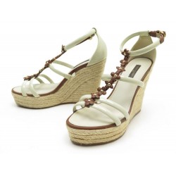 CHAUSSURES LOUIS VUITTON SANDALES A TALONS COMPENSES T37 CUIR CREME SHOES 650