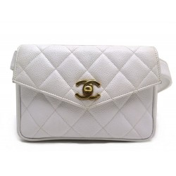 VINTAGE SAC POCHETTE CHANEL TIMELESS LOGO CC CEINTURE BANANE CUIR BLANC BELT BAG