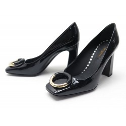 NEUF CHASSURES LOUIS VUITTON ESCARPINS CUIR VERNI NOIR & METAL DORE SHOES 690