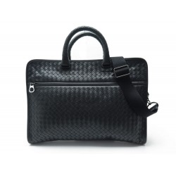 NEUF SACOCHE BOTTEGA VENETA POUR ODINATEUR EN CUIR TRESSE NOIR HANDBAG NEW 2200