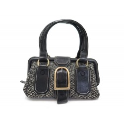 SAC A MAIN CELINE EN TWEED NOIR BLANC & CUIR BLACK & WHITE HAND BAG PURSE 850 