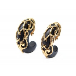 BOUCLES D'OREILLES ISABEL CANOVAS PUCES EN BOIS D EBENE & METAL DORE EARRINGS