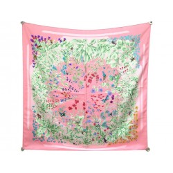 NEUF FOULARD HERMES LA PRAIRIE ANTOINE DE JACQUELOT SOIE ROSE CARRE SCARF 370€