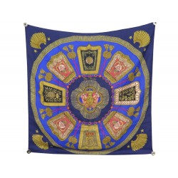 FOULARD HERMES POSTE ET CAVALERIE PAR JOACHIM METZ EN SOIE BLEU SILK SCARF 370€