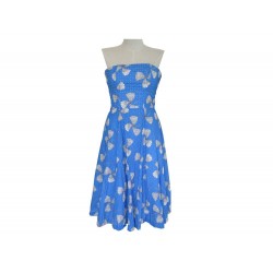 NEUF ROBE PAUL & JOE BUSTIER EN COTON BLEU MOTIFS FLEURIS T 38 M BLUE DRESS 295