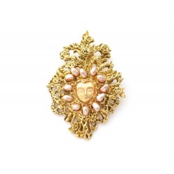 NEUF BROCHE CHRISTIAN LACROIX METAL DORE & PERLES ROSE + POCHON & BOITE BROOCH