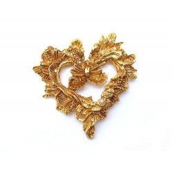 NEUF BROCHE CHRISTIAN LACROIX COEUR NOEL 1995 METAL DORE & STRASS + BOITE BROOCH