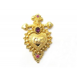 NEUF BROCHE CHRISTIAN LACROIX COEUR NOEL 1989 METAL DORE & STRASS HEART BROOCH