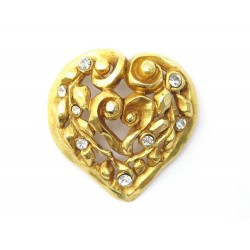 NEUF BROCHE CHRISTIAN LACROIX COEUR EN METAL DORE & STRASS + BOITE GOLDEN BROOCH