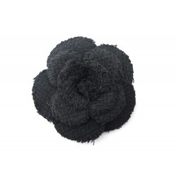 NEUF BROCHE CHANEL CAMELIA TISSU TWEED NOIR CANVAS CAMELLIA FLOWER BROOCH 690€