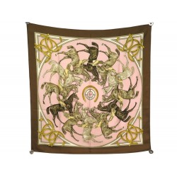 FOULARD HERMES ASCOT PAR FRANCOISE DE LA PERRIERE EN SOIE MARRON SILK SCARF 370€