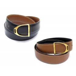 CEINTURE HERMES REVERSIBLE CUIR BOX NOIR EPSOM MARRON T90 BLACK BROWN BELT 645