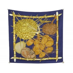 FOULARD HERMES JARDIN CREOLE PAR VALERIE DAWLAT SOIE BLEU +BOITE SILK SCARF 370€