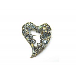 NEUF BROCHE CHRISTIAN LACROIX COEUR NOEL 1994 EN METAL DORE ET PIERRES BROOCH