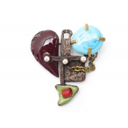 BROCHE CHRISTIAN LACROIX COEUR NOEL 1996 EN METAL & RESINE COLOREE HEART BROOCH