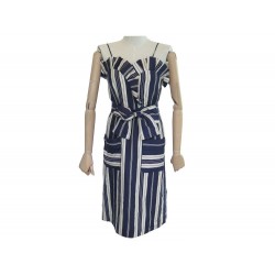 ROBE CHLOE SOIE RAYEES BLEU ET BLANC T 36 S BLUE AND WHITE STRIPED DRESS 1890