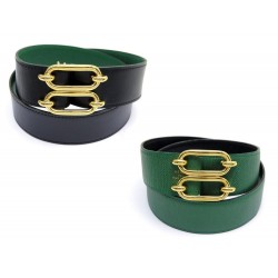 CEINTURE HERMES BOUCLE DOREE CUIR REVERSIBLE BOX NOIR EPSOM VERT T 72 BELT 620€