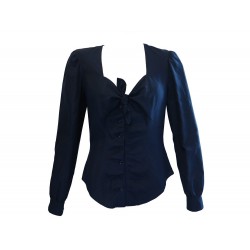 NEUF BLOUSE YVES SAINT LAURENT EN SOIE & LAINE BLEU MARINE T 38 M HAUT TOP 1190€