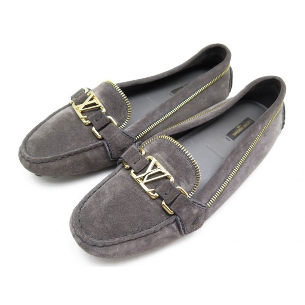 LOUIS VUITTON SHOES OXFORD MOCCASIN 38.5 TAUPE SUEDE SUEDE SHOES