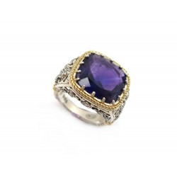 VINTAGE BAGUE 56 EN ARGENT 925 & OR JAUNE 18K PIERRE AMETHYSTE 10GR SILVER RING