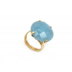 BAGUE TAILLE 57 EN OR JAUNE 18K PIERRE BLEUE 10.3GR YELLOW GOLD BLUE STONE RING