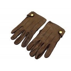 GANTS HERMES CUIR MARRON CLOU DE SELLE 