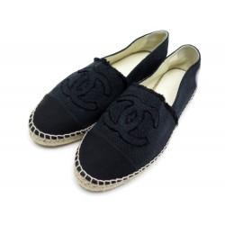 CHAUSSURES CHANEL LOGO CC G29762 ESPADRILLES 41 EN TOILE NOIR FLATS SHOES 690€