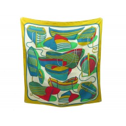 VINTAGE FOULARD HERMES THALASSA CARRE 90 EN SOIE JAUNE YELLOW SILK SCARF 370