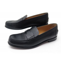 CHAUSSURES HERMES KENNEDY MOCASSINS 38.5 EN CUIR NOIR BLACK LOAFERS SHOES 760