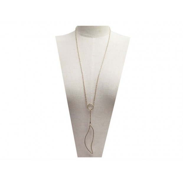 NEUF COLLIER DIOR PENDENTIF FEUILLE METAL DORE SAUTOIR GOLDEN LEAF NECKLACE 440