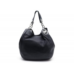 SAC A MAIN MICHAEL KORS FULTON 30H3SFTE3L CUIR GRAINE NOIR & ARGENT HANDBAG 375€