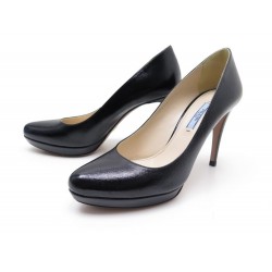 CHAUSSURES PRADA ESCARPINS EN CUIR SAFFIANO NOIR T38 IT 39 FR COURT SHOES 530