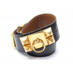 CEINTURE HERMES COLLIER DE CHIEN CUIR DE CROCODILE 