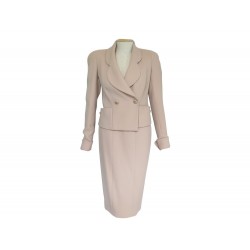 TAILLEUR JUPE + VESTE CHANEL BEIGE LAINE 