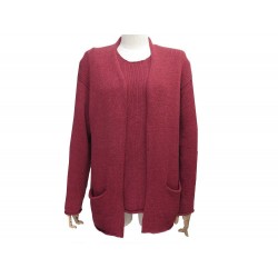 ENSEMBLE TWIN SET GILET + DEBARDEUR HERMES T 42 L SOIE BORDEAUX SILK SWEAT 1200€