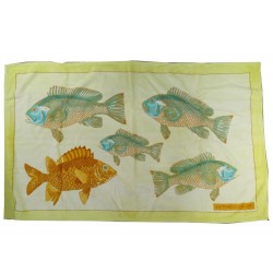 DRAP DE PLAGE HERMES BALI SERVIETTE DE BAIN MOTIF POISSONS EN COTON JAUNE 430