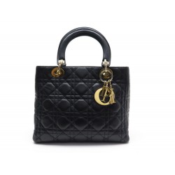 SAC A MAIN CHRISTIAN DIOR LADY DIOR PM EN TOILE CANNAGE NOIR DORE HAND BAG 1900